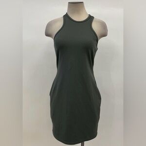 Sleeveless Dark Green Ribbed Dress